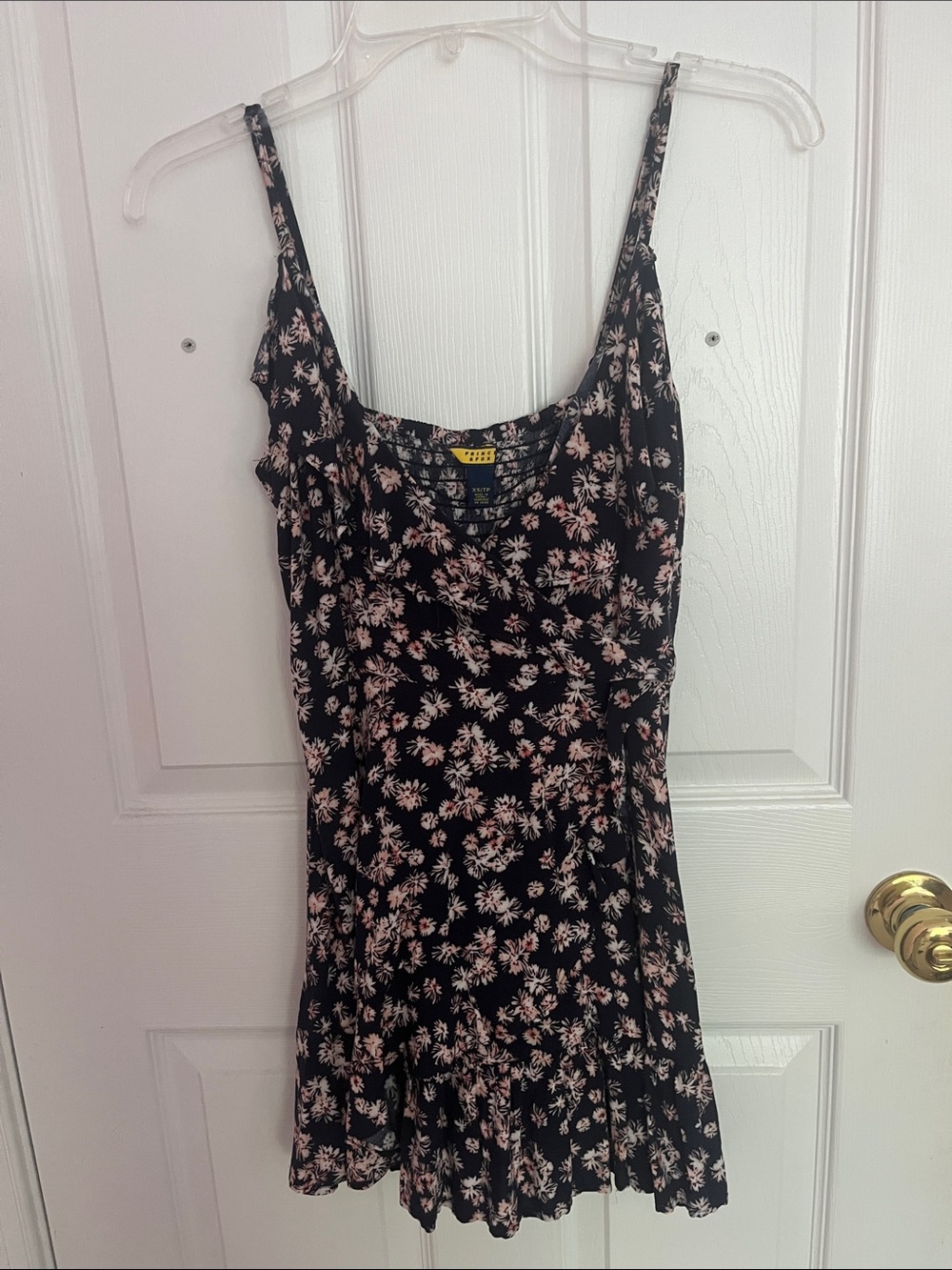 Black Floral Slip Dress with Pink Accent